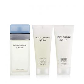 GIFT SET - LIGHT BLUE by D&G 3.4OZ EDT SPR + 3.4OZ B/LOTION +MINI "3PCS" WOMEN (HARD BOX)