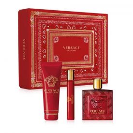 GIFT SET - VERSACE EROS FLAME 3.4OZ EDT SPR+3.4+MINI "3 PCS" MEN HARD BOX